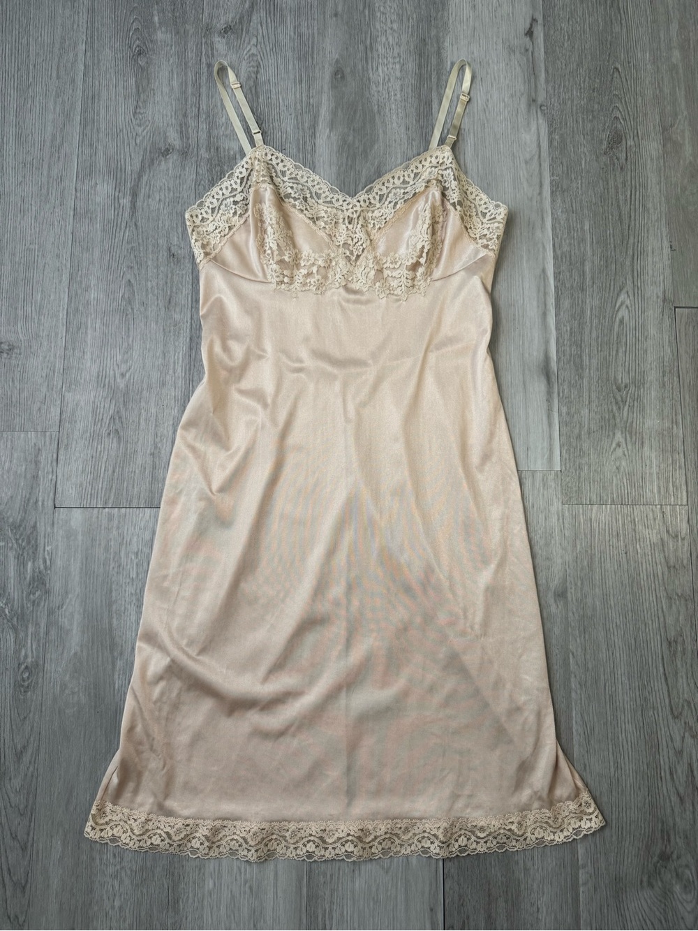 Vtg Vassarette Nylon Lace Bodice Gown Underneath It All 34 Beige Satinessence